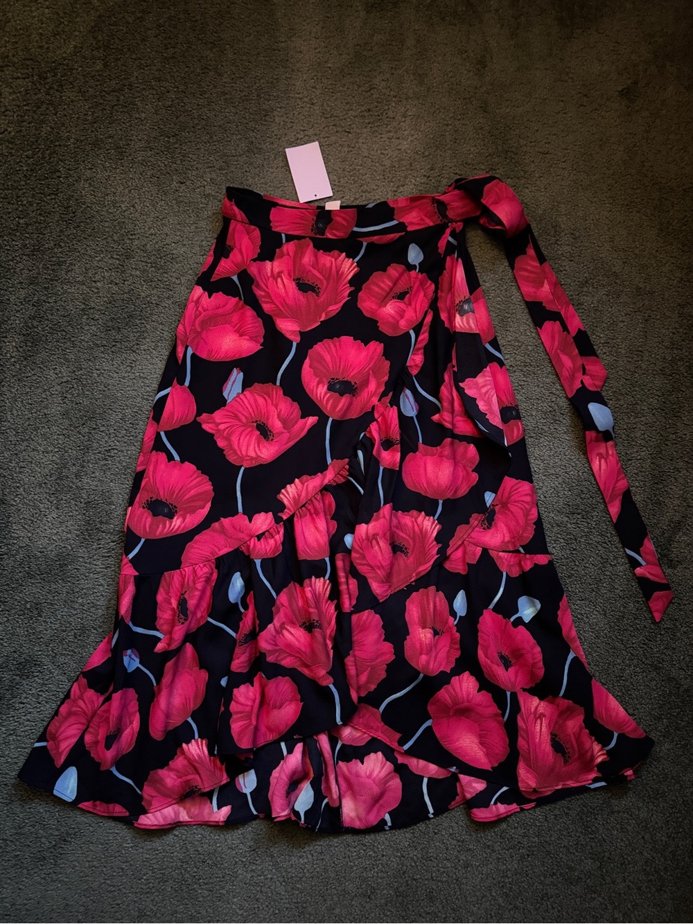 NWT H&M Black And Red Floral Midi Ruffle Wrap Skirt - Size 6 Fits XS Retro